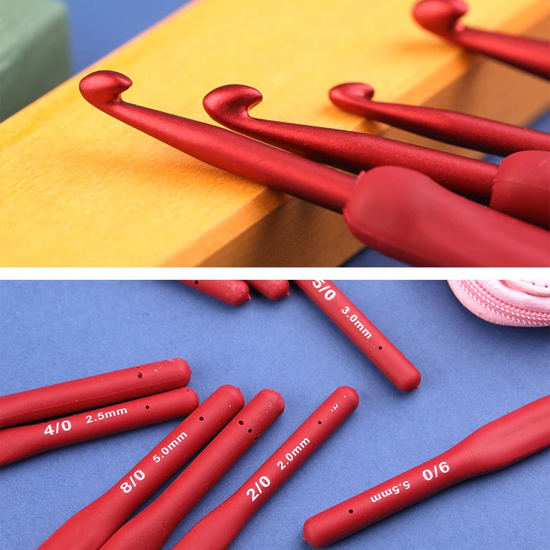 9PCS Red Crochet Hooks