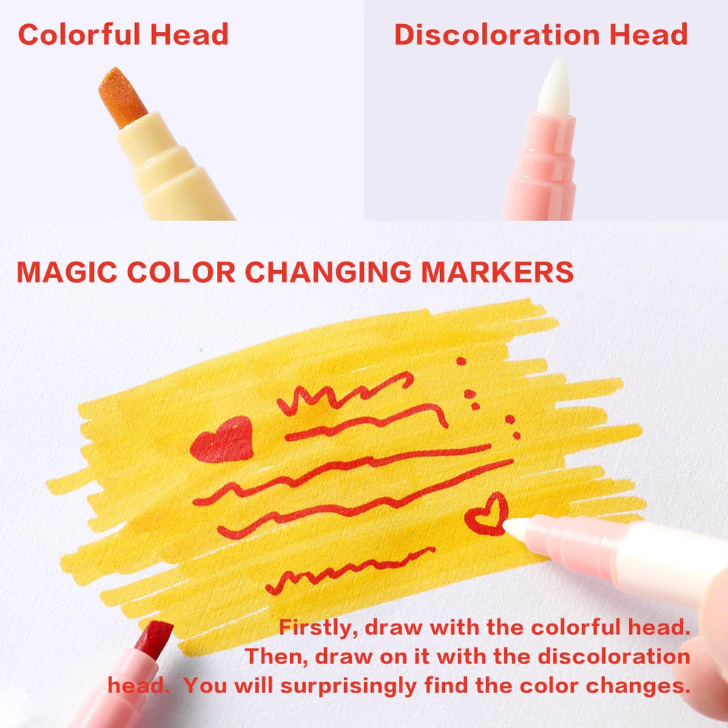 12pcs Double-ended Magic Color Changing Highlighter Pen Set