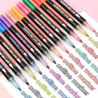 12 Colors Double Line Marker Pens Set