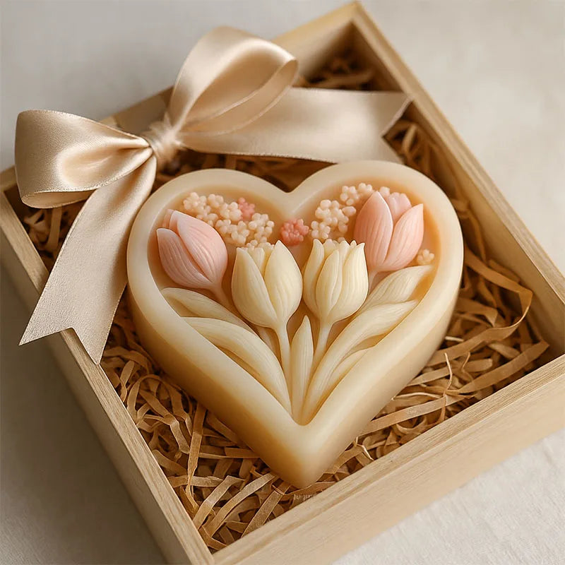 3D heart-shaped tulip silicone mold