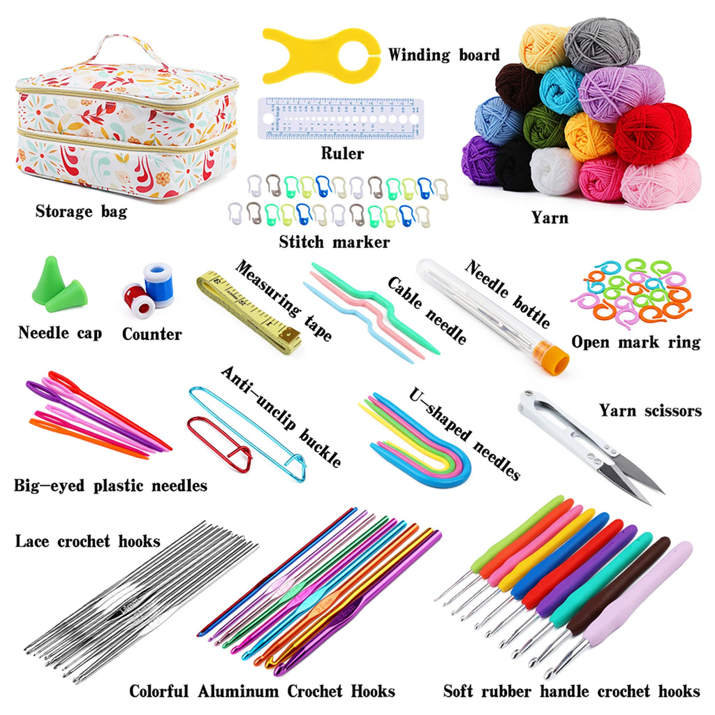 Crochet Knitting Set with Yarn and Hooks