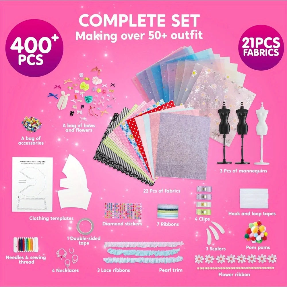 400+PCS Fashion Design Sewing Crafts Kit with 3 Mannequins
