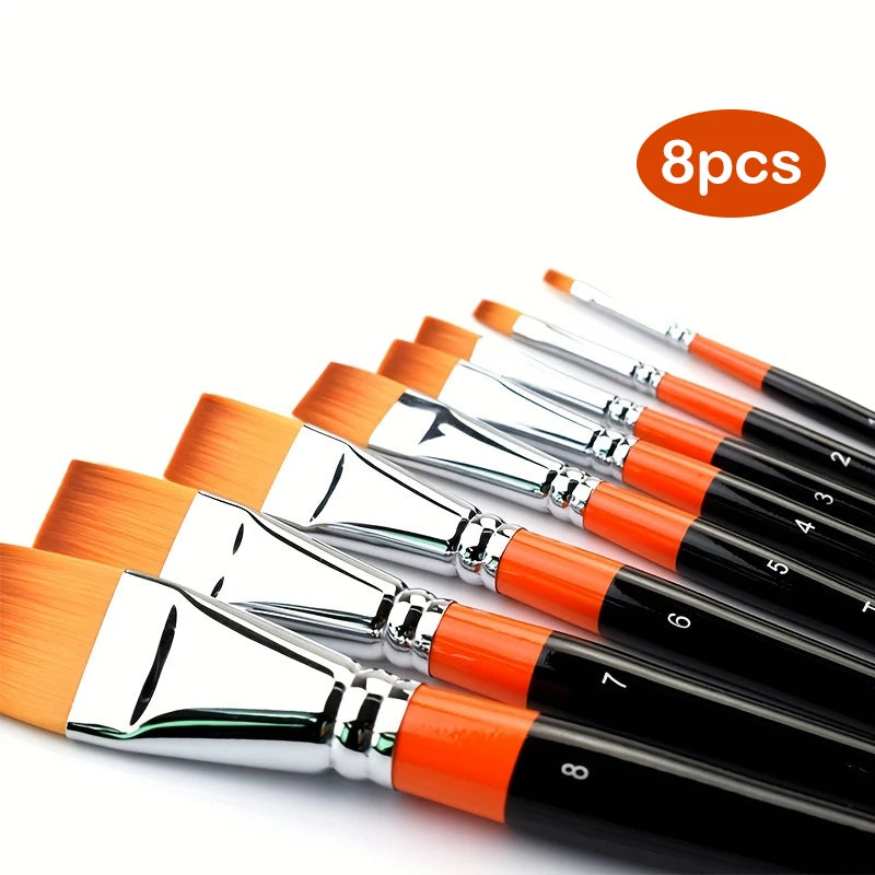 4/8pcs Flat Art Nylon Paint Brushes