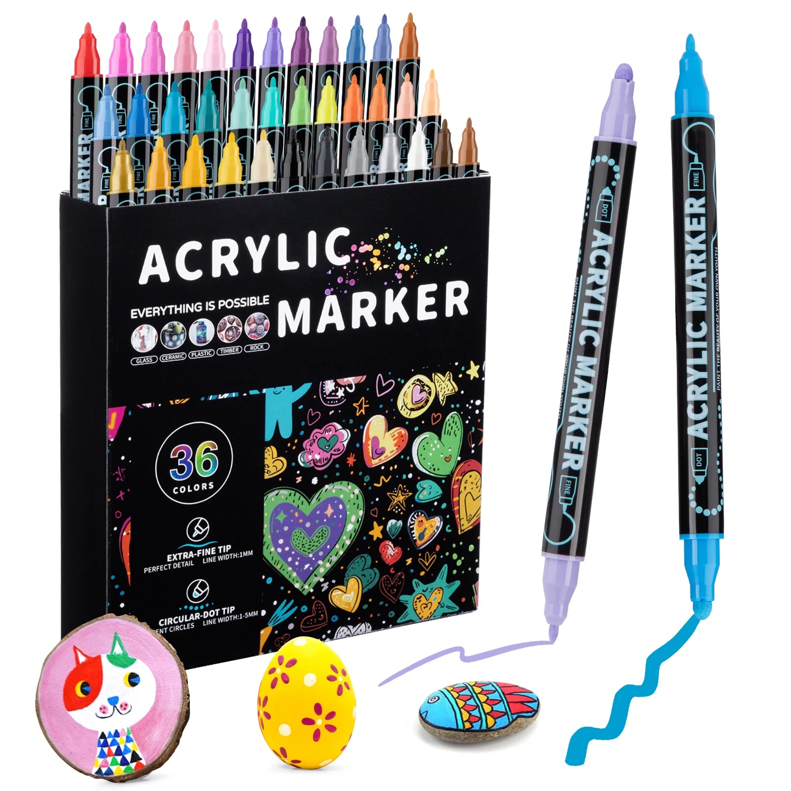 12/24/36/48 Colors Dual Tip Acrylic Paint Pens