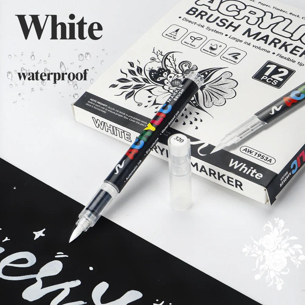 12Pcs Black/White Premium Acrylic Marker