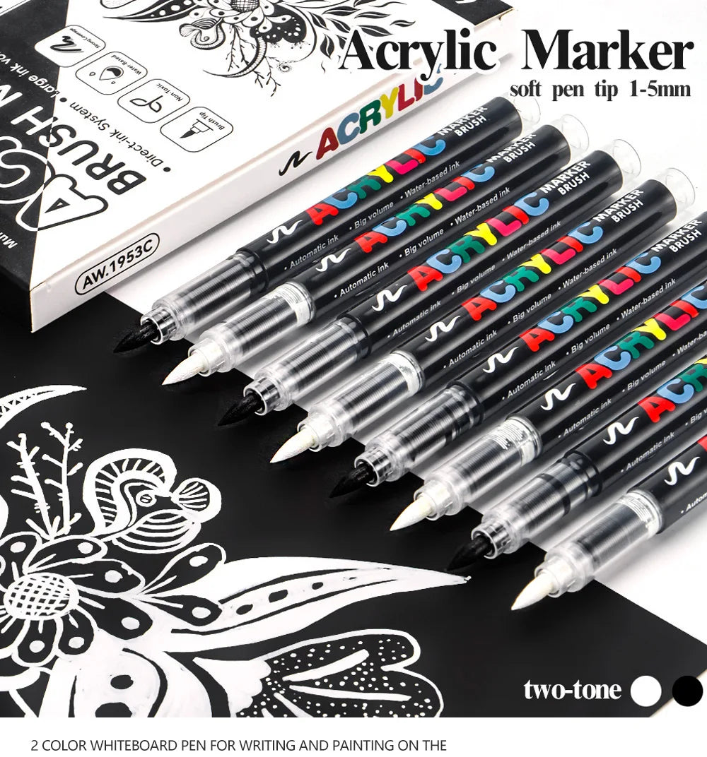 12Pcs Black/White Premium Acrylic Marker