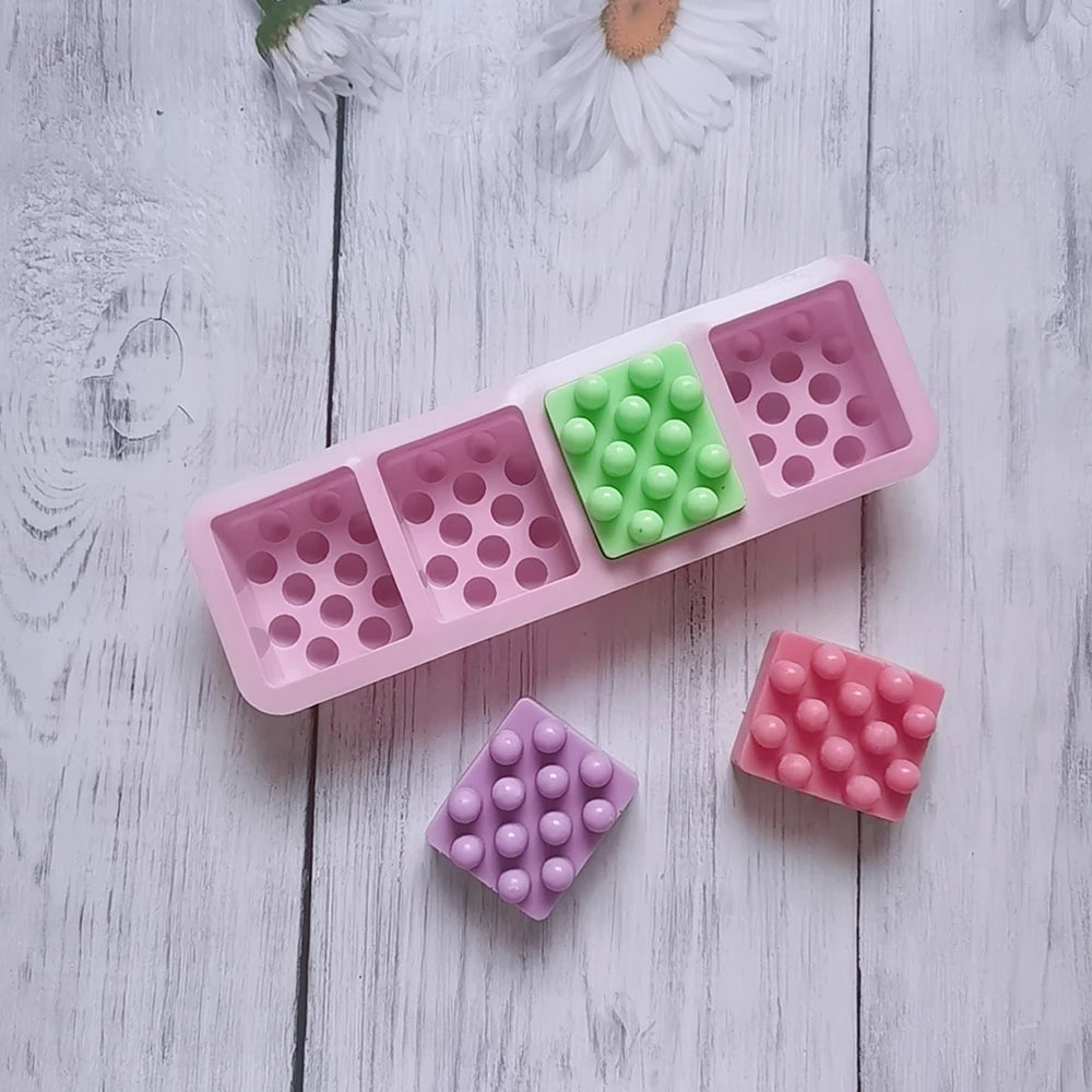 4 Holes Massage Square Silicone Soap Mold