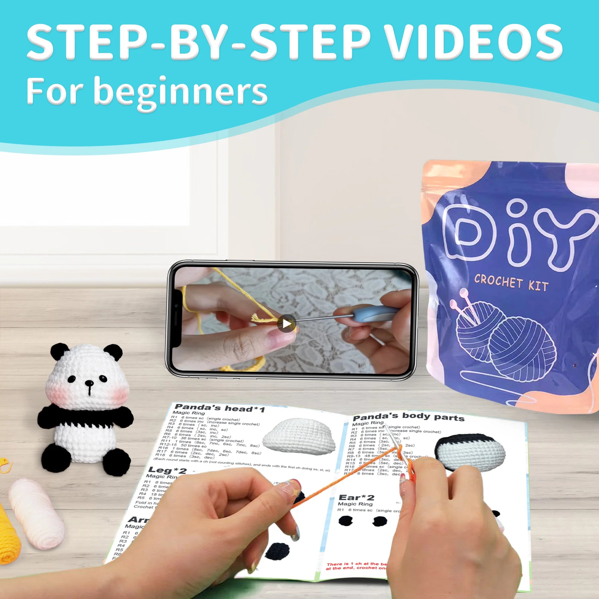 1pc Panda Handmade Crochet Kit