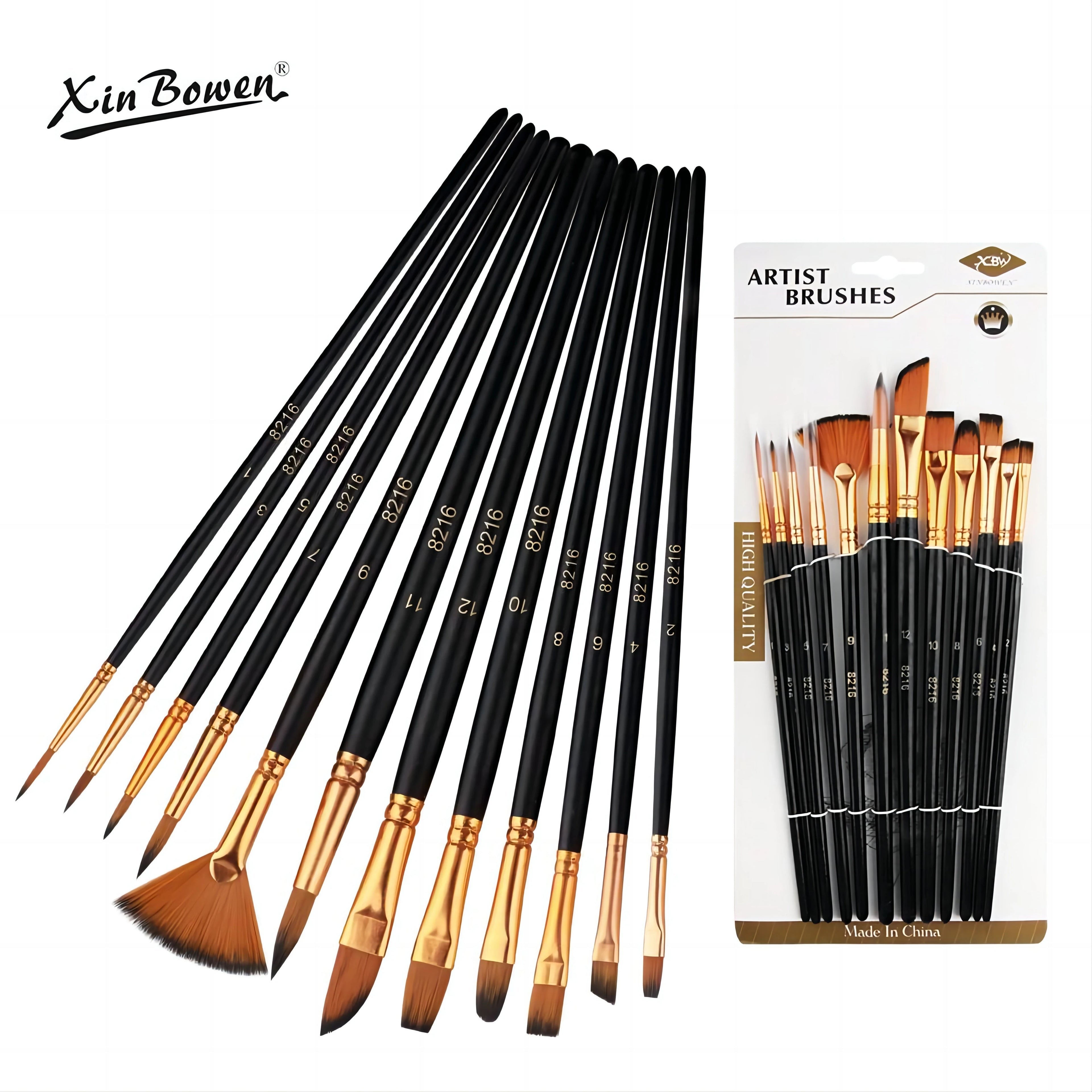 12 PCS Nylon Bristle Brushes Set for Artists