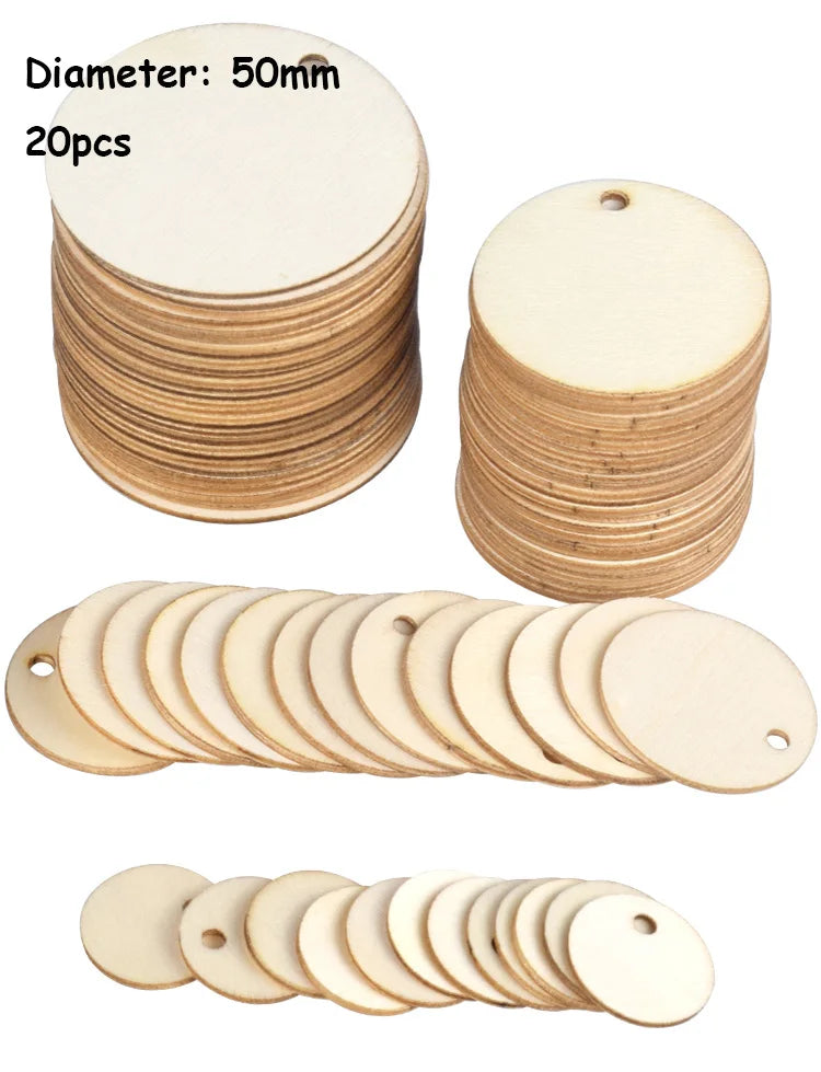 20/30/40/50mm Unfinished Round Wood Discs With Hole