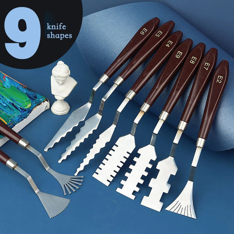 9 Pcs Flower Art Scraper Texture Palette Knife