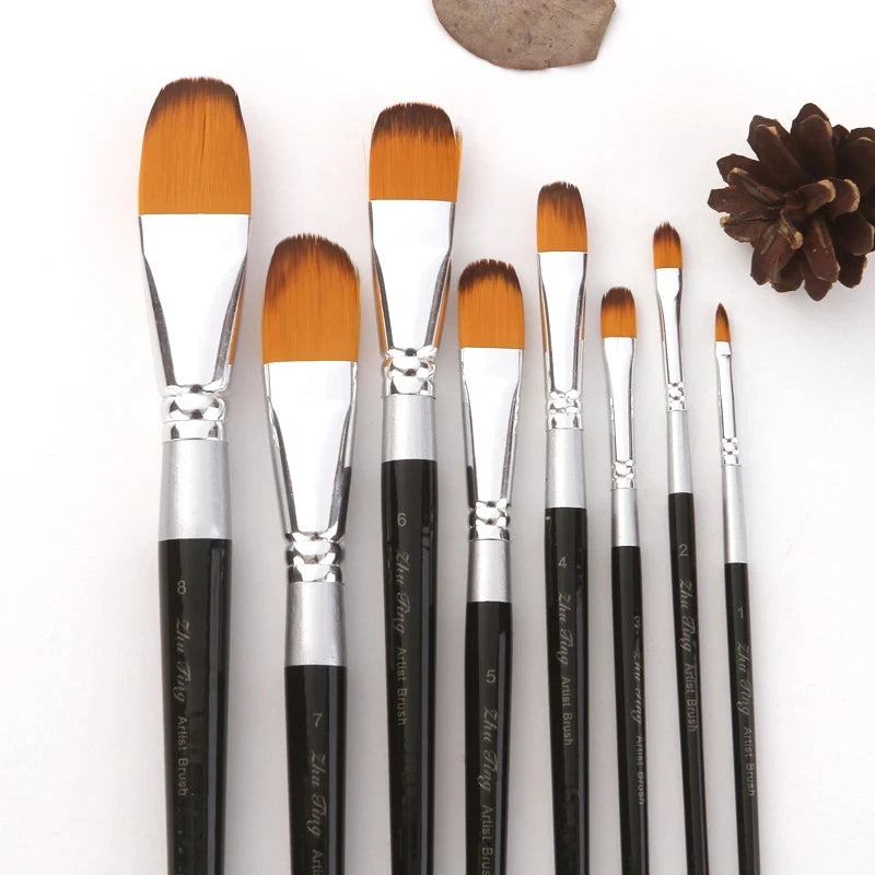 4/8pcs Flat Art Nylon Paint Brushes