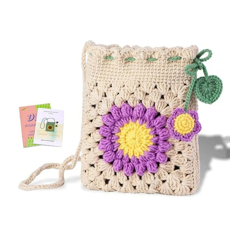 Crochet Bohemian Style Sunflower Woven Bag Kit