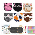 6pcs Cat Punch Needle Embroidery Coaster Set