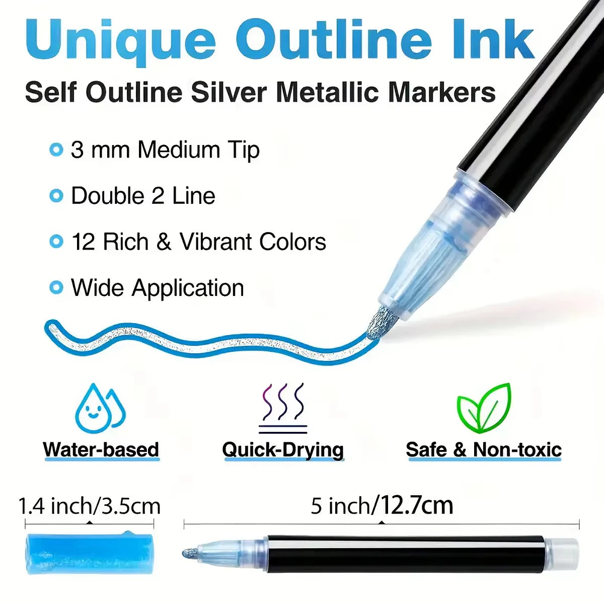 12 Colors Double Line Marker Pens Set