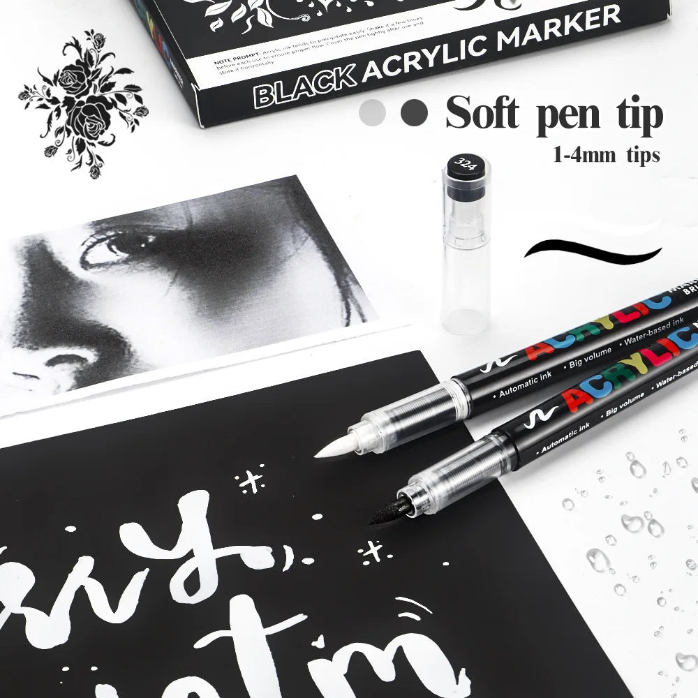 12Pcs Black/White Premium Acrylic Marker
