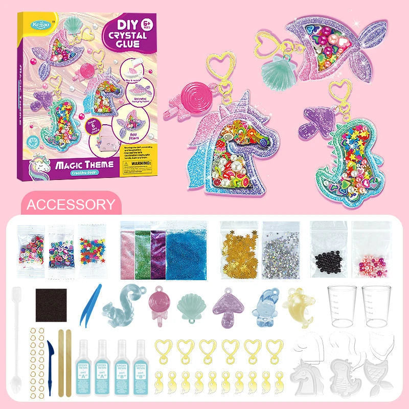 Kids DIY Crystal Glue Key Chain Art