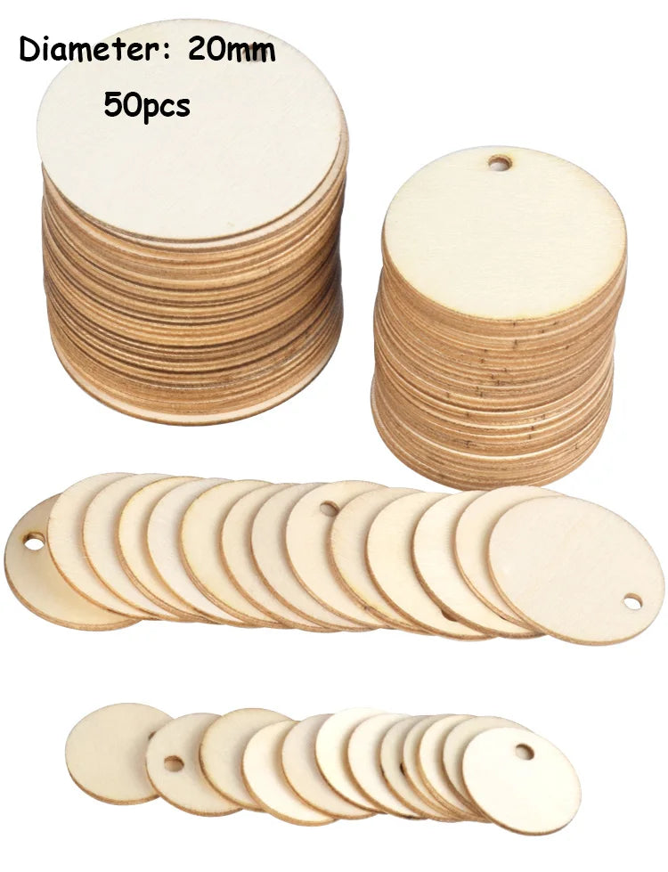 20/30/40/50mm Unfinished Round Wood Discs With Hole