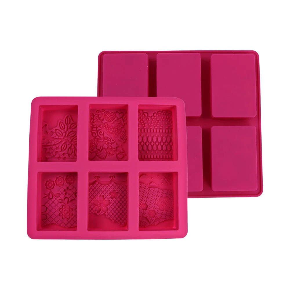 6-Cavity Silicone Soap Molds with Mixed Lace Patterns Perfect for DIY Rectangle Soap Making and Home Decor Crafts